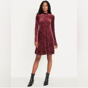 Old Navy Velvet Long-Sleeve A-Line Dress in Wine